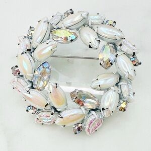 Vintage Regency Signed Brooch Aurora Borealis Rhinestone Circle Pin 1950s Rare